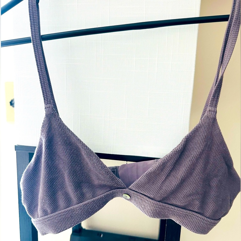 Pepper Purple Cotton Wire Free Bralette with dainty button detail, S
